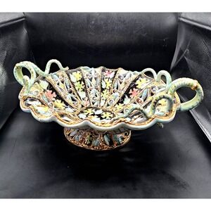 Ardalt Oro Nero Hand Painted Porcelain Centerpiece Italy‎ Signed DAMAGED